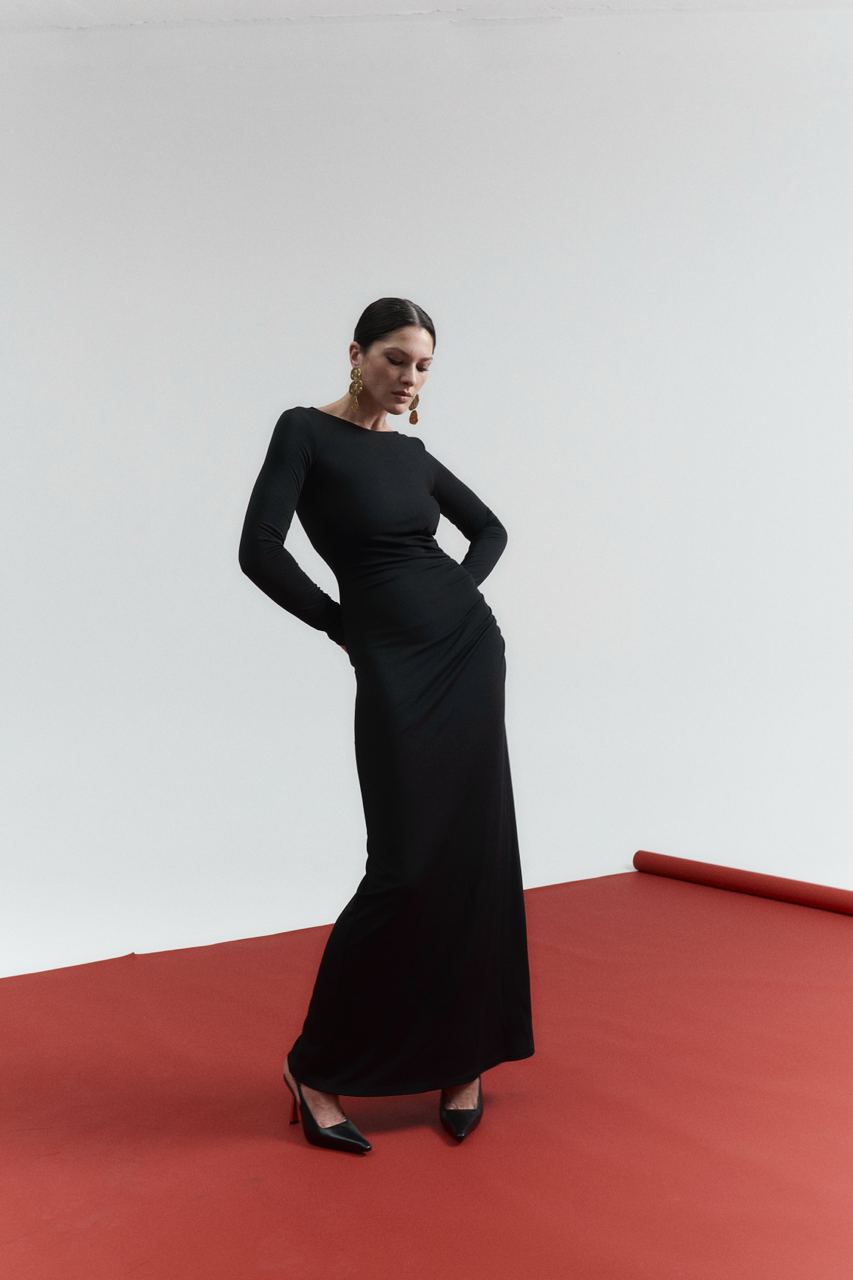 Black Maxi Dress with Draping